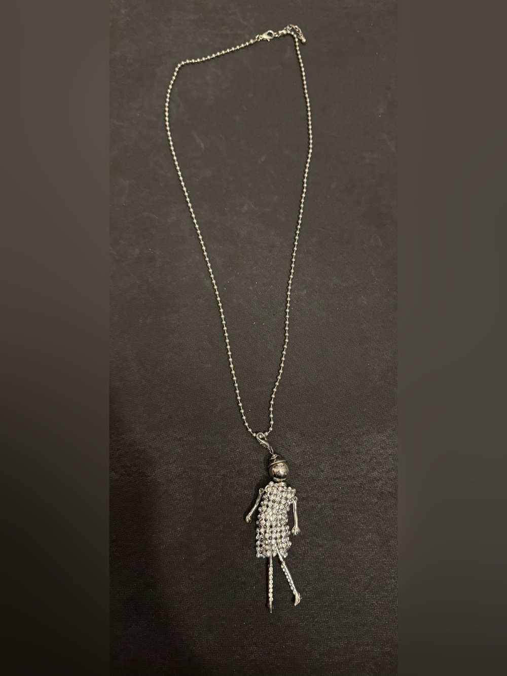 Handmade Rhinestones Fashion Doll Long Silver Tone Necklace